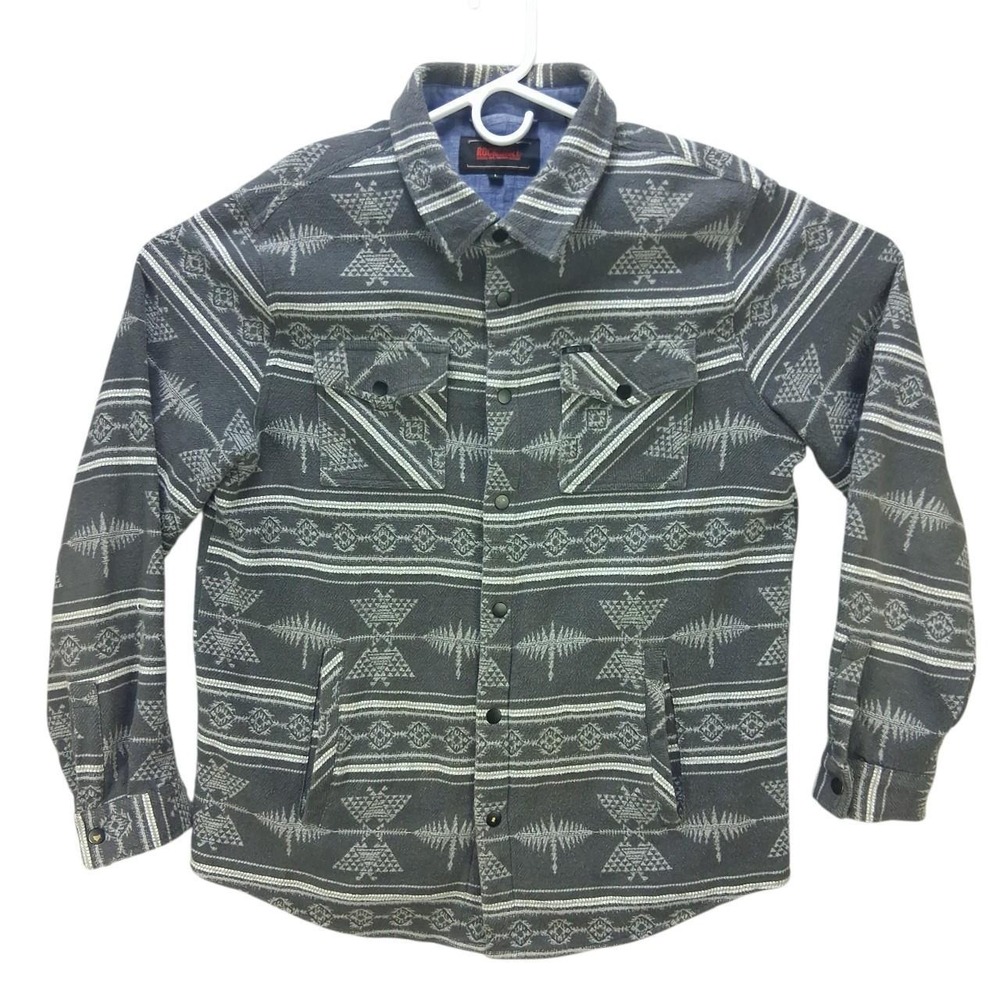 Rock & Roll Denim Mens Southwestern Geometric Snap Front Shirt Jacket Gray L
